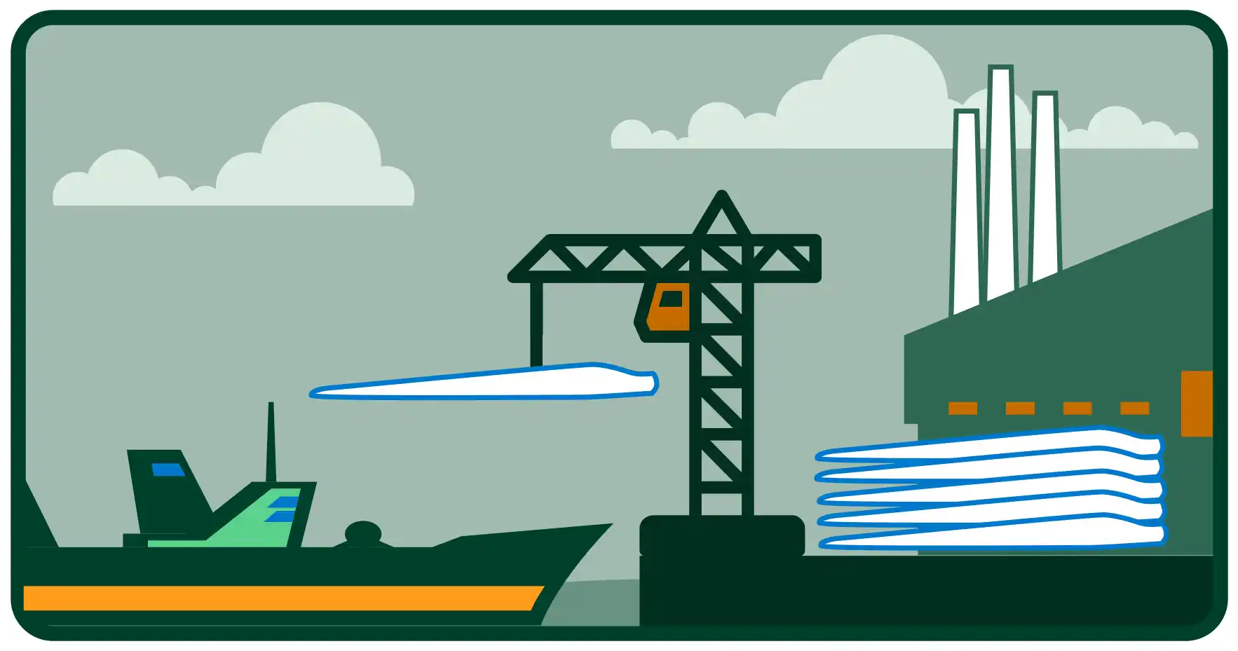 Graphic of windmill blades loading onto ship